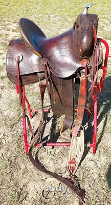 Vintage Heiser Denver Triple H Marking Square Skirt- High Back Western Saddle