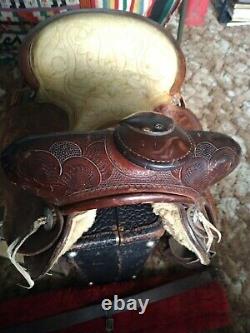 Vintage Hereford Brand Tex Tan of Yoakum Western Saddle Leather tooling 15 inche