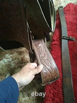 Vintage Hereford Brand Tex Tan of Yoakum Western Saddle Leather tooling 15 inche