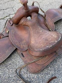 Vintage Hereford Tex Tan 15 Leather Horse Saddle