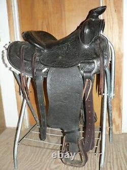 Vintage Hereford Tex Tan Black Leather 14 Western Saddle