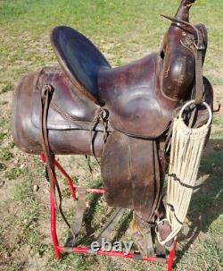 Vintage High Back/Square Skirt Western Saddle Unmarked 13½ Seat