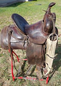 Vintage High Back/Square Skirt Western Saddle Unmarked 13½ Seat