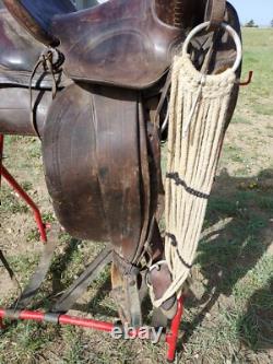 Vintage High Back/Square Skirt Western Saddle Unmarked 13½ Seat