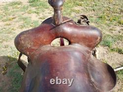 Vintage High Back/Square Skirt Western Saddle Unmarked 13½ Seat