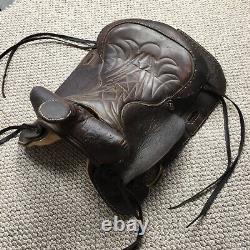 Vintage Horse 14 Saddle Tooled Leather Roper Western Americana Decor Cowboy