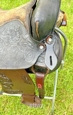 Vintage Leather Little Wonder Saddle Western 15 Inch Seat Tooled Cowboy Horse