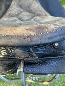 Vintage Leather Little Wonder Saddle Western 15 Inch Seat Tooled Cowboy Horse