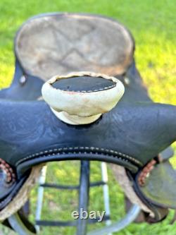 Vintage Leather Little Wonder Saddle Western 15 Inch Seat Tooled Cowboy Horse