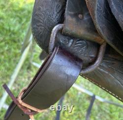 Vintage Leather Little Wonder Saddle Western 15 Inch Seat Tooled Cowboy Horse