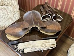 Vintage Leather Saddle Set with HS Herm Sprenger Stirrups 12.4cm & FLECK Crop Vintage Leather Saddle Set with HS Herm Sprenger Stirrups 12.4cm & FLECK Crop