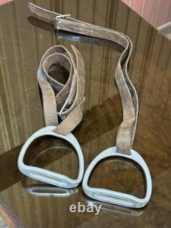 Vintage Leather Saddle Set with HS Herm Sprenger Stirrups 12.4cm & FLECK Crop