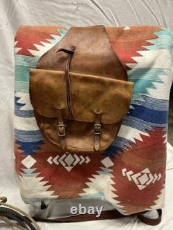 Vintage Leather Saddle With Trail Bag Gun Sleeve Rope & Western Blanket Child Size