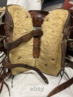 Vintage Leather Saddle With Trail Bag Gun Sleeve Rope & Western Blanket Child Size