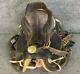 Vintage Leather Western Horse Saddle With Brass Fittings & Stirrups Black/brow