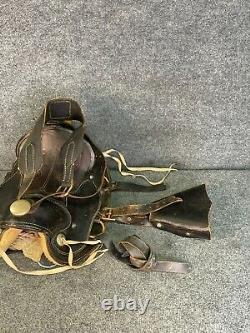 Vintage Leather Western Horse Saddle with Brass Fittings & Stirrups Black/Brow