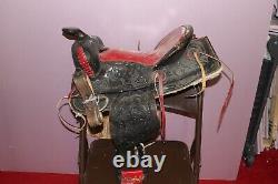 Vintage Ornate Leather Pony Horse Western Cowboy Saddle Wood Stirrups Childs
