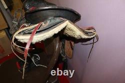 Vintage Ornate Leather Pony Horse Western Cowboy Saddle Wood Stirrups Childs