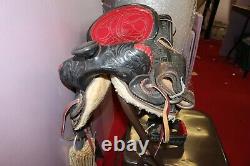 Vintage Ornate Leather Pony Horse Western Cowboy Saddle Wood Stirrups Childs