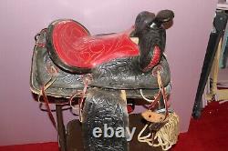 Vintage Ornate Leather Pony Horse Western Cowboy Saddle Wood Stirrups Childs