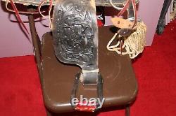 Vintage Ornate Leather Pony Horse Western Cowboy Saddle Wood Stirrups Childs