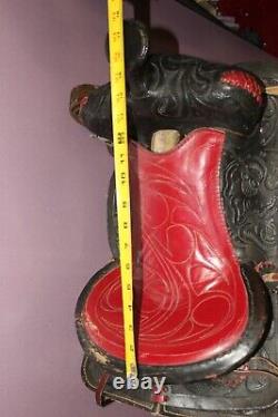 Vintage Ornate Leather Pony Horse Western Cowboy Saddle Wood Stirrups Childs