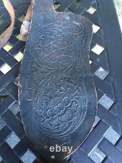 Vintage Ornate Tooled Studded Leather Western Saddle Stirrups