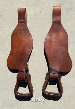 Vintage Pair Leather Western Saddle Fenders complete with Stirrups FREE SHIP
