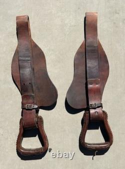 Vintage Pair Leather Western Saddle Fenders complete with Stirrups FREE SHIP