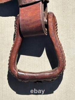 Vintage Pair Leather Western Saddle Fenders complete with Stirrups FREE SHIP