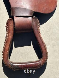 Vintage Pair Leather Western Saddle Fenders complete with Stirrups FREE SHIP