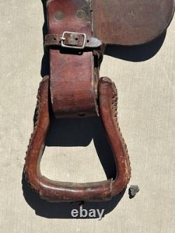 Vintage Pair Leather Western Saddle Fenders complete with Stirrups FREE SHIP
