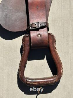 Vintage Pair Leather Western Saddle Fenders complete with Stirrups FREE SHIP
