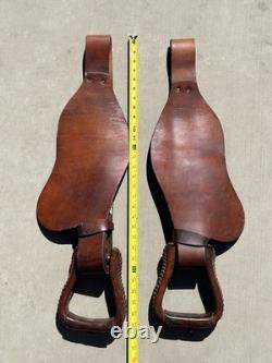 Vintage Pair Leather Western Saddle Fenders complete with Stirrups FREE SHIP