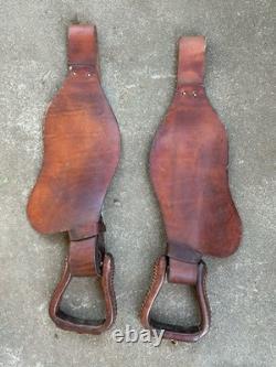 Vintage Pair Leather Western Saddle Fenders complete with Stirrups FREE SHIP