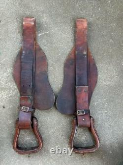 Vintage Pair Leather Western Saddle Fenders complete with Stirrups FREE SHIP