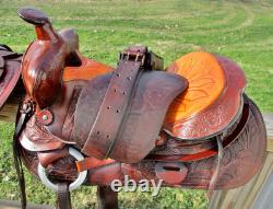 Vintage RED RANGER Western Trail pleasure Saddle, comfy padded 14' seat-Clean
