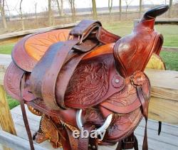 Vintage RED RANGER Western Trail pleasure Saddle, comfy padded 14' seat-Clean