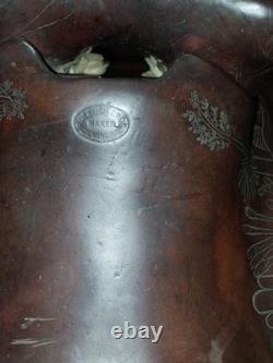Vintage RueBush Bros Maker Deming NM Horse Saddle with Rope and Stand