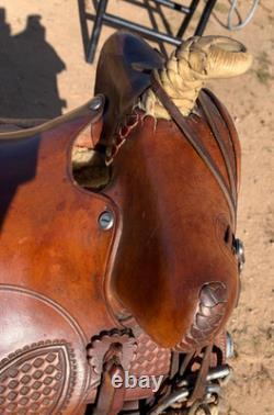 Vintage SIMCO/CRATES High Back Western Saddle Built in Saddle Bags Basket Stamp