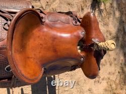 Vintage SIMCO/CRATES High Back Western Saddle Built in Saddle Bags Basket Stamp