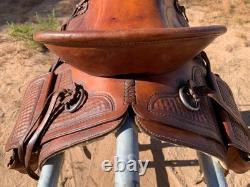 Vintage SIMCO/CRATES High Back Western Saddle Built in Saddle Bags Basket Stamp