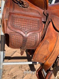 Vintage SIMCO/CRATES High Back Western Saddle Built in Saddle Bags Basket Stamp