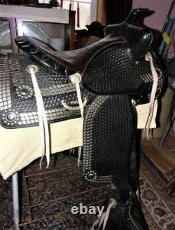 Vintage SIMCO Parade of Diamonds16 black leather Western parade saddle tapadero