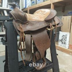 Vintage Saddle King of Texas 16 Western Saddle Tooled Leather Ranch Trail Horse