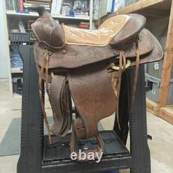 Vintage Saddle King of Texas 16 Western Saddle Tooled Leather Ranch Trail Horse