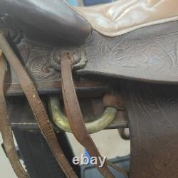 Vintage Saddle King of Texas 16 Western Saddle Tooled Leather Ranch Trail Horse