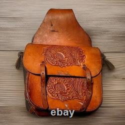 Vintage Saddlebags Western Leather Hand Tooled D&D Outfitters Number Read Texas