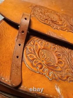 Vintage Saddlebags Western Leather Hand Tooled D&D Outfitters Number Read Texas