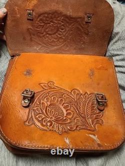 Vintage Saddlebags Western Leather Hand Tooled D&D Outfitters Number Read Texas